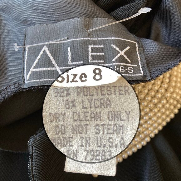 VTG Alex Evenings Black Halter Formal Gown Sz 8 Sheath Maxi Dress Pearl Collar - Picture 15 of 17